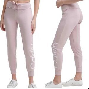 CK Sweatpants Performance Pink/White Logo Slim Crop Joggers Sz S new!🏷